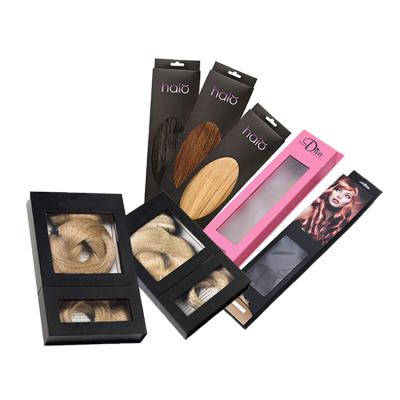 China Factory Recyclable Hot Sale Luxury OEM Logo Wig Package Custom Box, Hair Extension Bundles Wig Packaging Box With Clear Window for sale