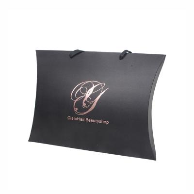 China Factory Wholesale OEM Recyclable Custom Logo Printed Black Gold Cardboard Luxury Wig Packaging Pillow Paper Boxes With Handle for sale