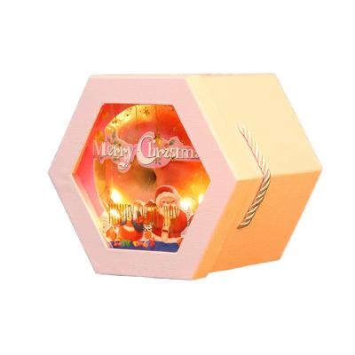 China Eco-Friendly Printed Custom Recyclable Christmas Cookie Goodie Gift Box Christmas Eve Decorations Folding Hexagon Apple Candy Soft Packaging for sale