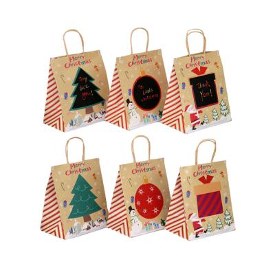 China OEM Recyclable Wholesale Holiday Party Favor Assorted Color DIY Portable Doodle Christmas Gift Paper Bags, Bag Craft Paper With Handle for sale