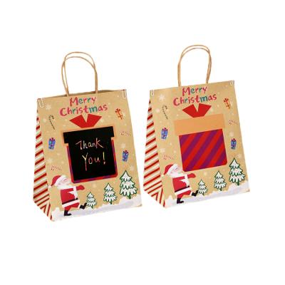 China Factory Wholesale Recyclable DIY Eco Friendly Messages Doodle Matching Color Kraft Paper Christmas Party Favor Paper Bag Kids Gift With Handle for sale