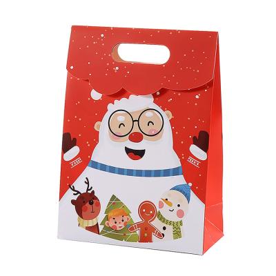 China Merry Eco Christmas Promotion Decorations Recyclable Custom Bolsas Navidad Santa Claus Folding Gift Gable Paper Bag Packing Box For Candy for sale