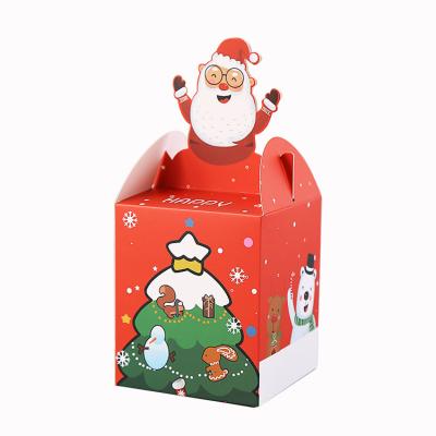 China OEM Recyclable Custom Printed Santa Claus Xmas Tree Folding Gable Apple Christmas Decorations Promotion Gift Candy Packaging Tin Bags Boxes for sale