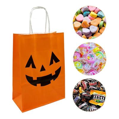 China Recyclable Factory Wholesale Custom Printed Kraft Paper Treat Bag Carrier Shopping Customer Packaging Bag Halloween for sale