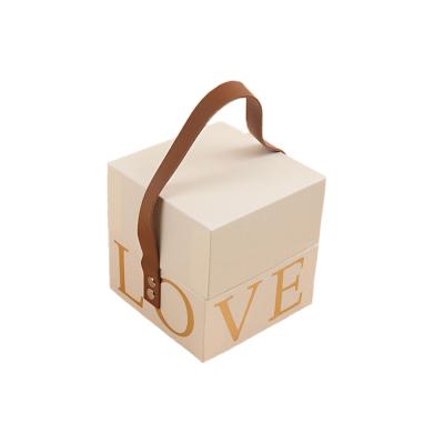 China OEM recyclable factory fashion rivet handle PU cube love cube wedding custom printed leather box wholesale for candy gift baby guests for sale