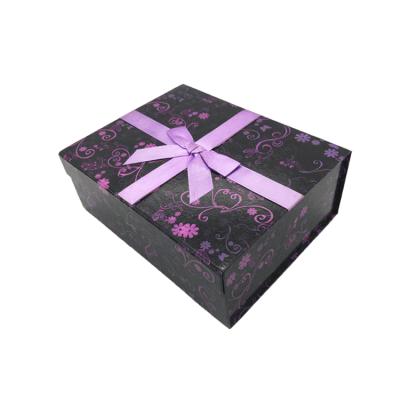 China Materials Factory Wholesale Recycled Rigid Cardboard Foldable Magnetic Paper Gift Box With Foam Insert With Ribbon Bow For Clothing Cosmetics for sale