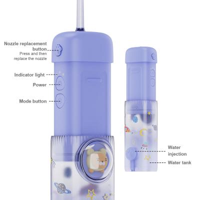 China Pink Purple 130Ml Beautiful Car Electric Oral Irrigator Deep Cleansing One Key Shift Control Kids Cartoon Water Flosser for sale