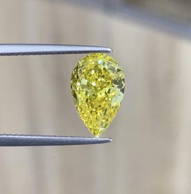 China Sparking CVD diamond wholesale 3.11ct Pear Yellow diamond HPHT high pressure  temperature and high pressure environment to grow for sale