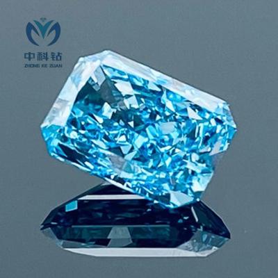 China Sparking Jewelry Customize 0.88ct Blue Diamonds Rediant CVD VS1 IGI Fancy Intense Greenish Blue Lab Grown Diamond for sale