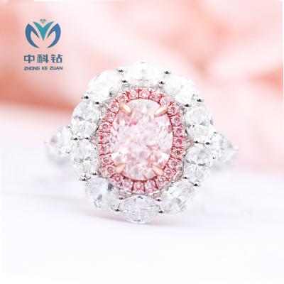 China Sparking CVD diamond wholesale 1.50ct oval Pink diamond ring HPHT high pressure  temperature and high pressure environment to grow for sale