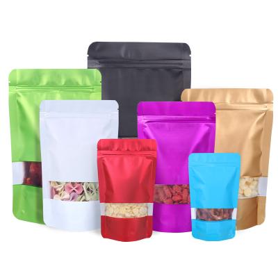 China Recyclable In Stock Fast Delivery Colorful Stand Up Pouch Bags For Food Snacks Nuts Packaging Zipper Lock Bag With Window for sale