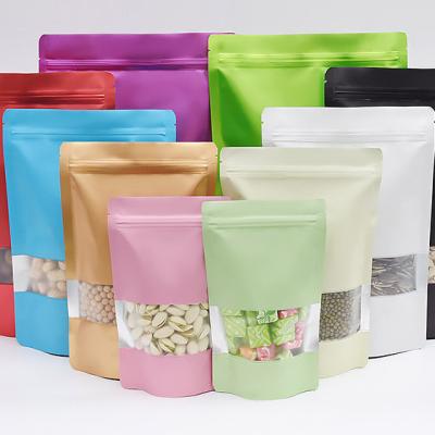 China Recyclable Custom Colorful Biodegradable Kraft Paper Zip Lock Bag With Clear Tear Seal Self Window Packaging Pouches For Food Snack for sale