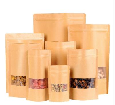 China Moisture Proof Clear Paper Kraft Paper Bags Empty Window Brown With Zipper Mylar Edibles for sale