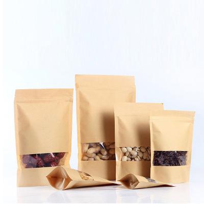 China Moisture Proof Recycle Kraft Bag With Visible Window Stand Up Bottom Snacks Packaging Pouch for sale