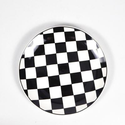 China Nordic popular simple style pattern wedding dessert black and white checked ceramic dish stocked for sale