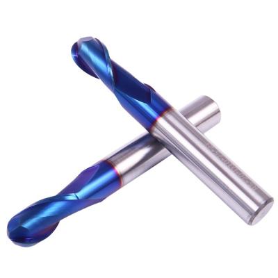 China HRC65 Metal Work Tool CNC Cutting Tools Carbide Ball Nose End Mill 2 Flute Naco Coating For Steel for sale