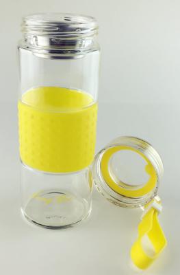 China Garrafa de água amarela do vidro de Borosilicate da prova da ruptura, garrafa de água de vidro do Gym à venda