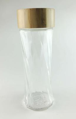 China Two Layer Reusable Glass Water Bottles Bamboo Lid Heat / Cold Resistance for sale