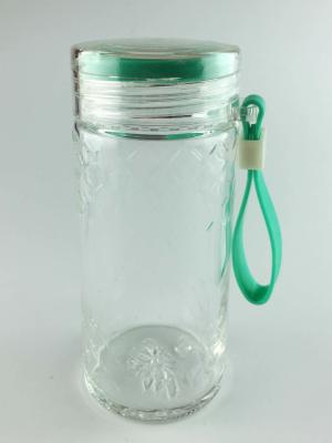 China High End Green Glass And Rubber Water Bottle For School , Snowwhite Structure Logo for sale