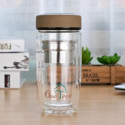 China Eco Friendly Double Wall Glass Water Bottle Wide Mouth Heat Resistance for sale