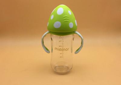 China BPA Free Baby Bottles Green Cute Mushroom PP Cap 240ml Borosilicate Glass for sale