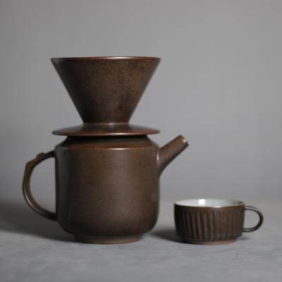 China Wholesale Viable Pour Over Porcelain Coffee Filter Brown Ceramic Cone Shape Coffee Dripper With Cup Set For Office Home Cafeteria for sale