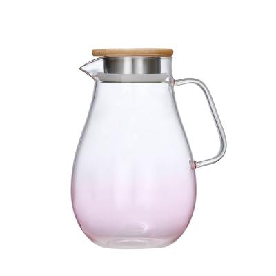 China 1.8L Hot/Cold Glass Water Jug Juice Lemonade Jug Flower Tea Pot Gradient Pot Viable Teapot Pink Heatproof High Capacity for sale