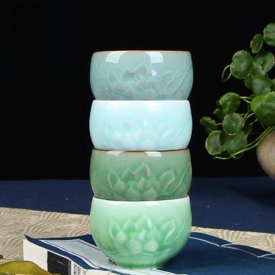 China Teaware Kung Fu Tea Cup Set Viable Ceramic Slot Open Head Tea Bowl Celadon Longquan Cup Tea Oven Cup Porcelain Tea Cup Set for sale