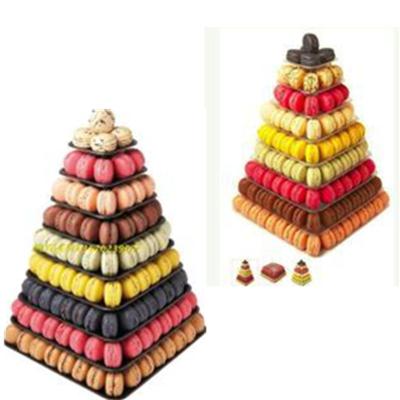 China Multifunctional Black 9 tiers plastic macaron tower packaging boxes Square macaron tower made in China for sale