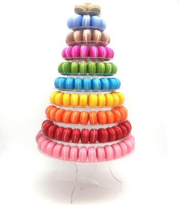 China Stackable 10 Layer Plastic Macaron Packaging 0.8mm PVC Christmas Tree Macaron Tower for sale