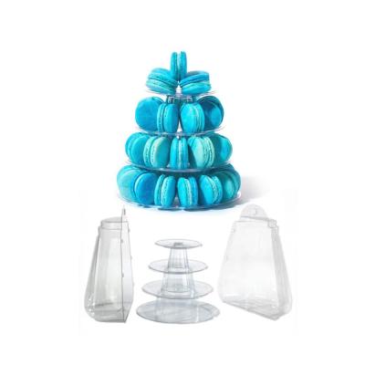 China Cute 4 Tier PVC 0.8mm Small Macaron Tower Wedding Macaron Holder Display for sale