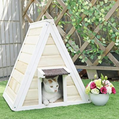 China Sturdy Wooden Triangle Cat Pet House Windproof for sale