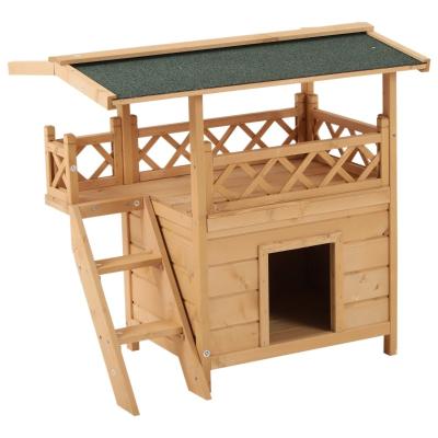 China Luxury Windproof Wooden Cat House With Waterproof Roof for sale