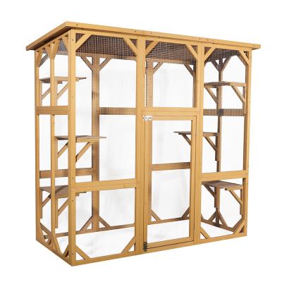 China Good Quality Large Outdoor Sustainable Wooden Luxury Cat Cages With Access Board Rainproof Roof for sale