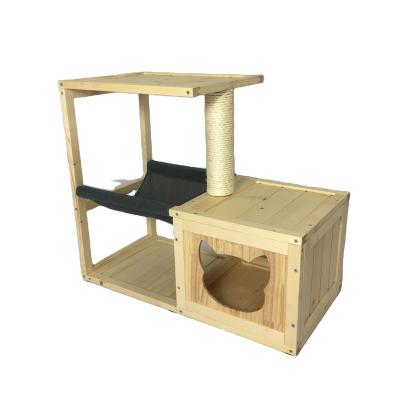 China Viable Cheap Wooden Cat Tree Kitty Climbing Play House for sale