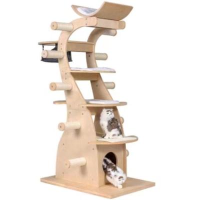 China Large Sustainable High Quality 5 Tier Wooden Cat Tree Tower House With Scratch for sale