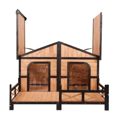 China Outdoor Waterproof Windproof Cabin Large Log Kennel Rustic Style Wooden Raised Pet Shelter for sale