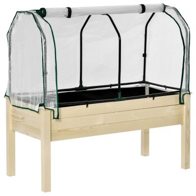 China Outdoor Garden Flower Planter Easily Collected Wooden Vegetable Raises Bed With PE Greenhouse Cover for sale