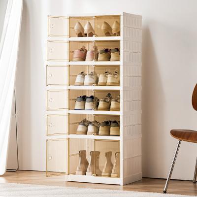 China Sustainable Plastic Stackable Sneaker Display Cases With Lids Collapsible Drop Front Shoes Containers for sale