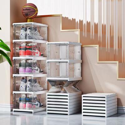 China Viable White Men Size 6 Sneaker Display Cases With Lids Collapsible Drop Front Shoes Containers for sale