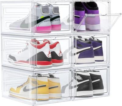 China Sturdy Large Clear Plastic Shoe Organizer Fresh Keeping PET Shoe Storage Boxes For Closet Drop Front Shoe Bins For Display Sneaker for sale