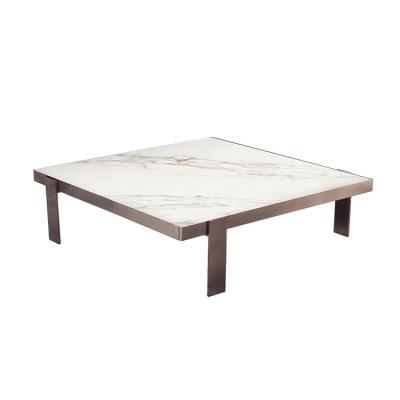 China Hot Sale Modern White Square Marble Top Coffee Table Convertible Stainless Steel Leg Coffee Table for sale