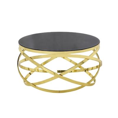 China Living room quality first-class round coffee table gold leg convertible black marble glass top coffee table for sale