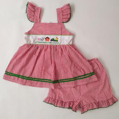 China High Quality 100% Cotton Baby Swimwear 2Pieces Set Cotton Seersucker Cotton Kids Swimwear for sale