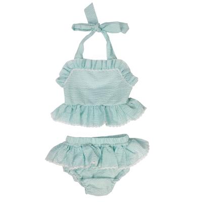 China High Quality 100% Cotton Baby Swimwear 2Pieces Set Cotton Seersucker Cotton Kids Swimwear for sale