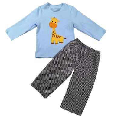 China Spandex / Cotton Custom Design Embroidery 2 Pieces Spring Outfit Cotton Knit Boy Clothing Set for sale