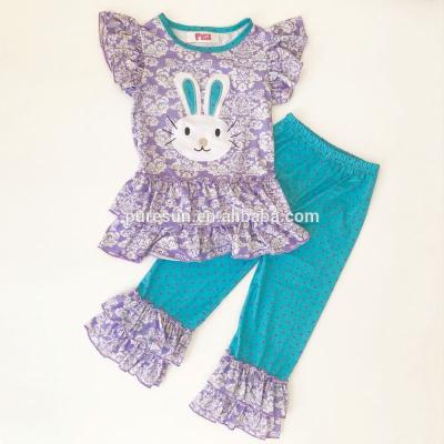 China Wholesale Casual/Comfortable Kids Easter Day Boutique Dress Up Sets Matching Sister Set Babies Ruffle Bunny Outfits for sale