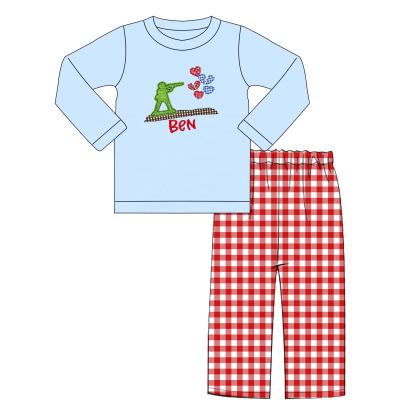 China 2022 Fashion Valentine Boys 2 Pieces Sets Cotton Fabric Outfits Kids Clothing Sets Baby Boy Long Sleeve Pants Sets Boy Boutique Clothes for sale