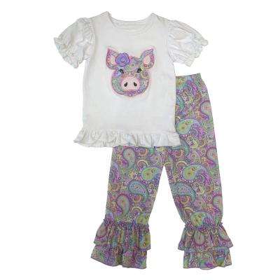 China Cute Holiday Pig Embroidery Little Girl Spring Boutique Clothing for sale