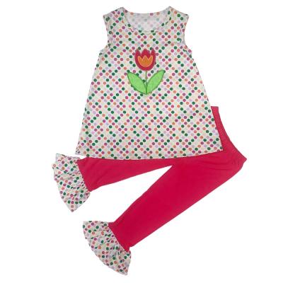 China Holiday Little Girl Flower Applique Spring Sleeveless Boutique Outfits for sale